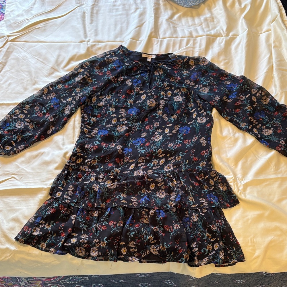 Skies Are Blue Long Sleeve Floral Dress - Black and Blue